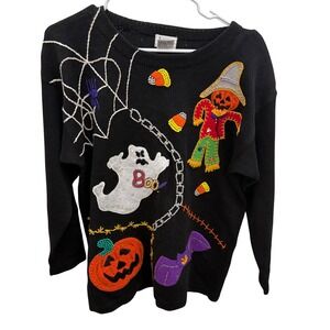 Vintage Bonnie Bill by Holly Womens Halloween Sweater Large Embellished Knit 90s
